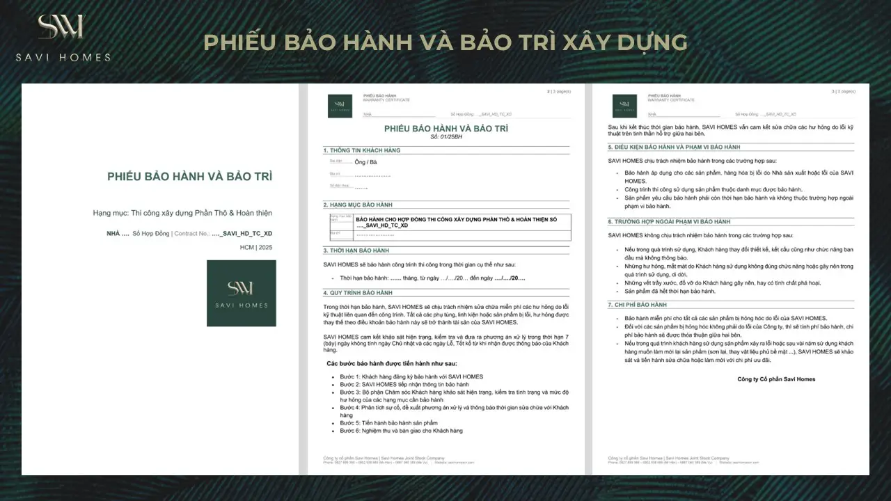 QUY TRÌNH THIẾT KẾ KIẾN TRÚC & THI CÔNG XÂY DỰNG 41 Phiếu bảo hành và bảo trì xây dựng