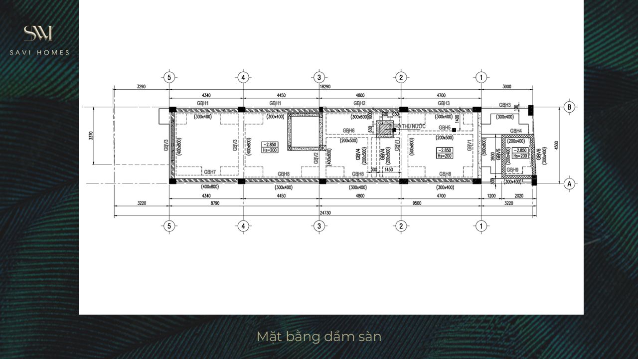 HỒ SƠ THIẾT KẾ KIẾN TRÚC HOÀN CHỈNH THEO TỪNG GIAI ĐOẠN 46 Mặt bằng dầm sàn
