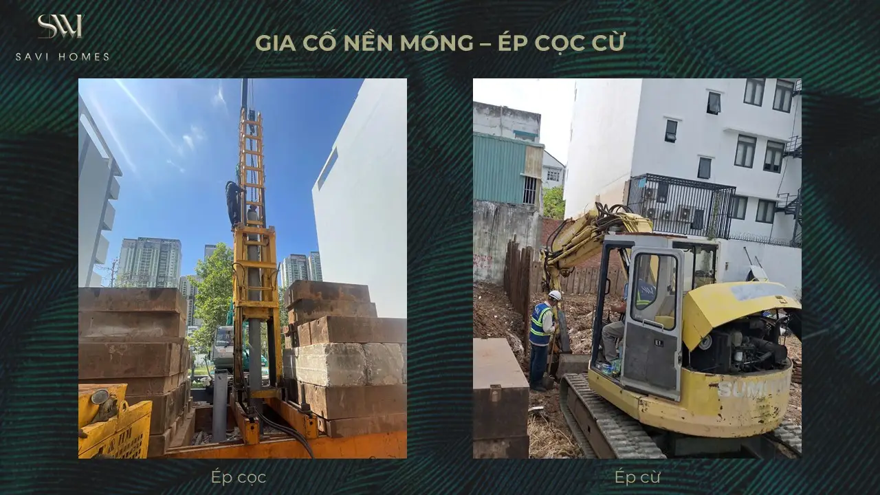 QUY TRÌNH THIẾT KẾ KIẾN TRÚC & THI CÔNG XÂY DỰNG 17 Thi công gia cố nền móng – ép cọc cừ, tường vây